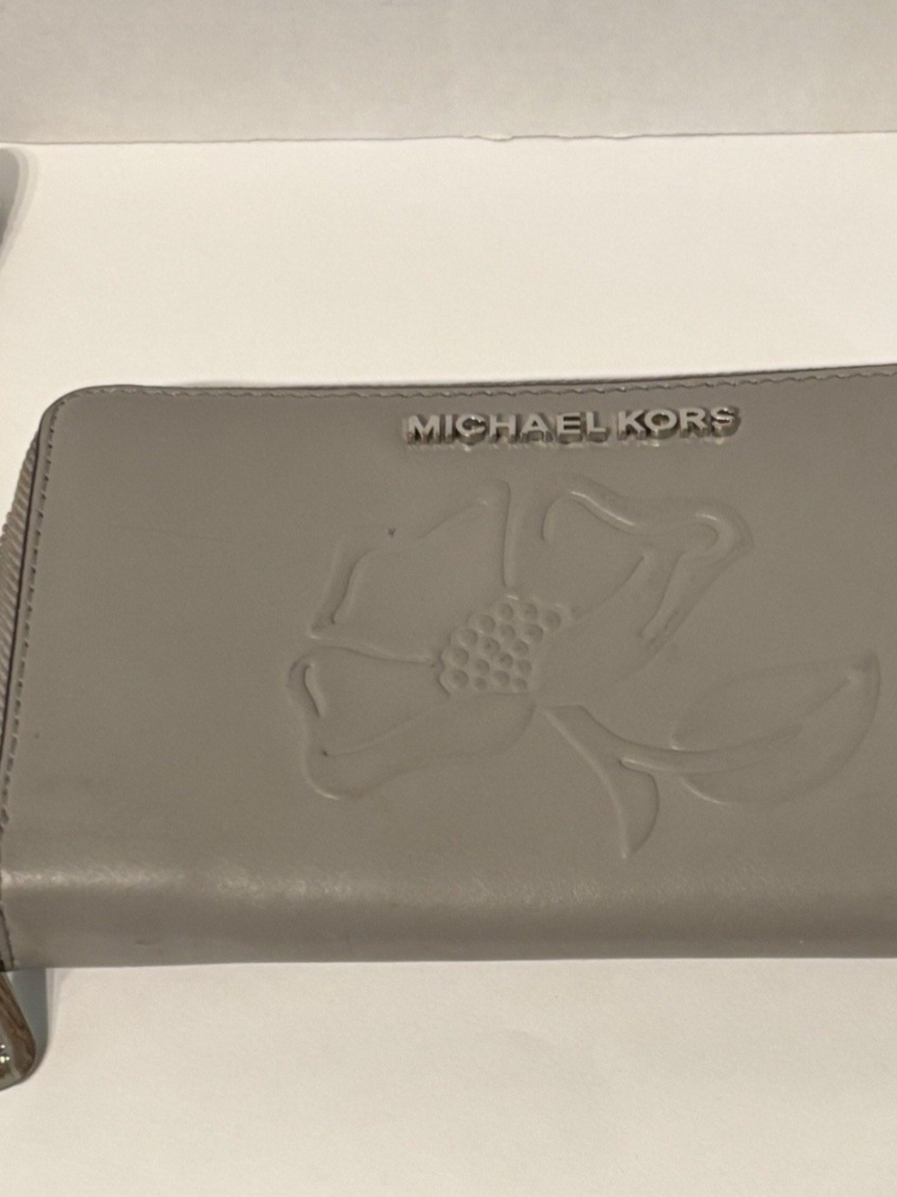 Michael Kors Gray Floral-Embossed Zip Wallet